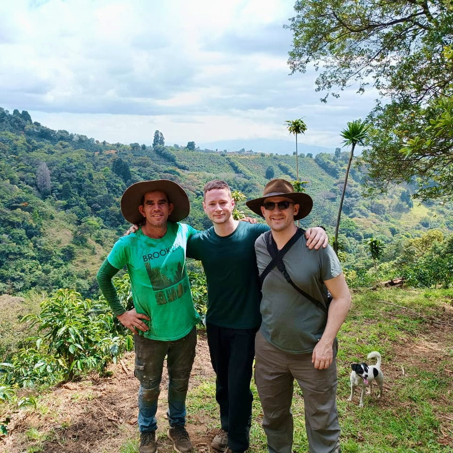 Allan Oviedo, Hasbean eCommerce Manager Chris Glover-Price and OCR Green Buyer Roland Glew at Finca La Cumbre