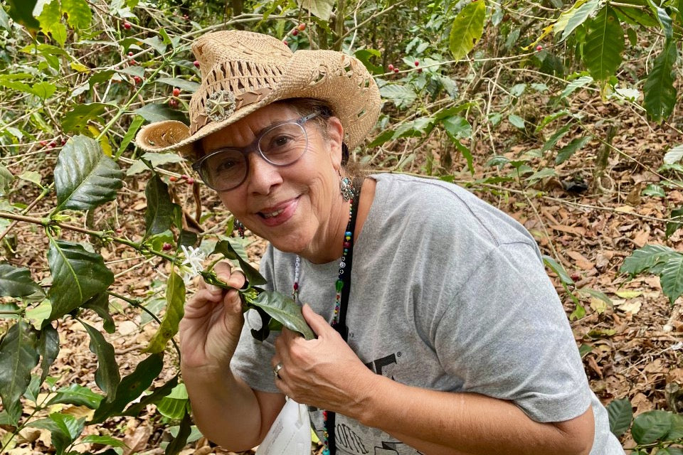 Gloria Rodriguez with the coffee she grows at Finca San José in Ahuachapán, El Salvador