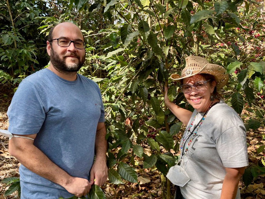 San José Farm Manager Antonio 'Tonio' Avelino and Gloria Rodriguez with their coffee in Ahuachapán, El Salvador